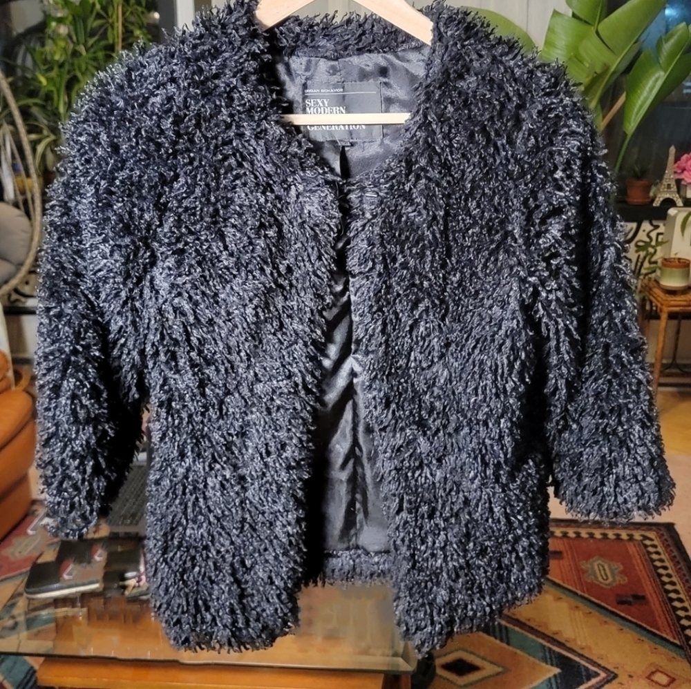 𝅺URBAN Behavior Black Fury Jacket Faux Fur Coat Teddy Jacket Size XS - Picture 2 of 6